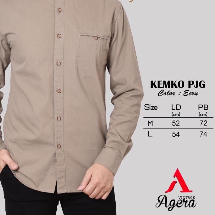 ❈ Kemeja Koko KEMKO Kemeja Pria Kerah Sanghai Polos Lengan Panjang Brand Agera ➫