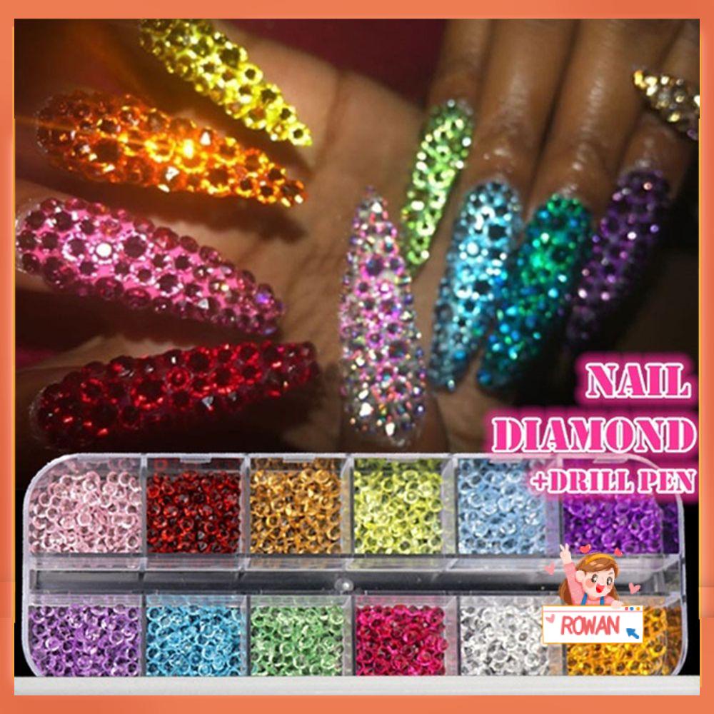 R-flower Nail Art Dekorasi Rhinestones Set 12warna Bentuk Berlian Aksesoris Kuku Akrilik