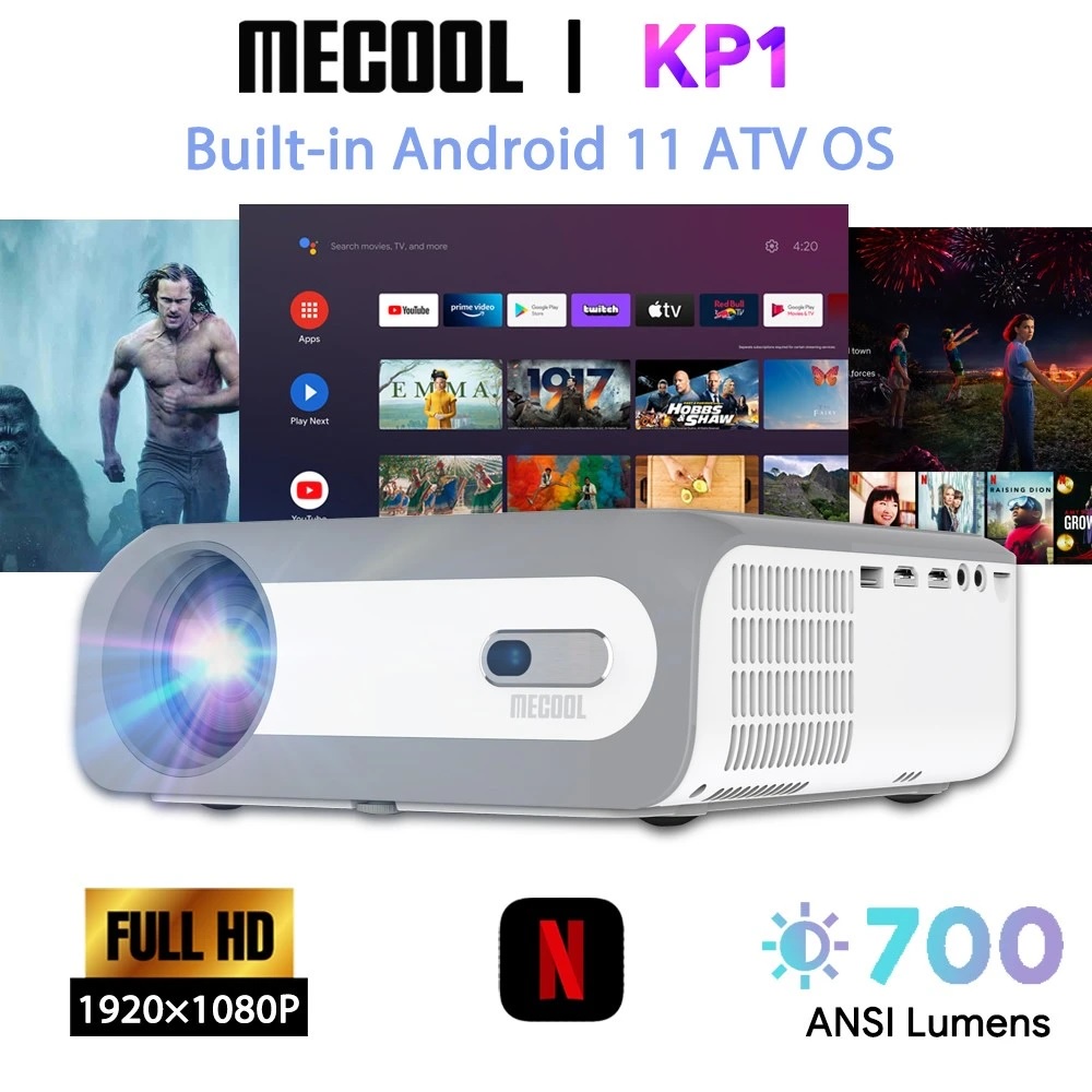 AKN88 - MECOOL KP1 FHD Smart Android Projector 700 ANSI Lumens Alt Mi Stick