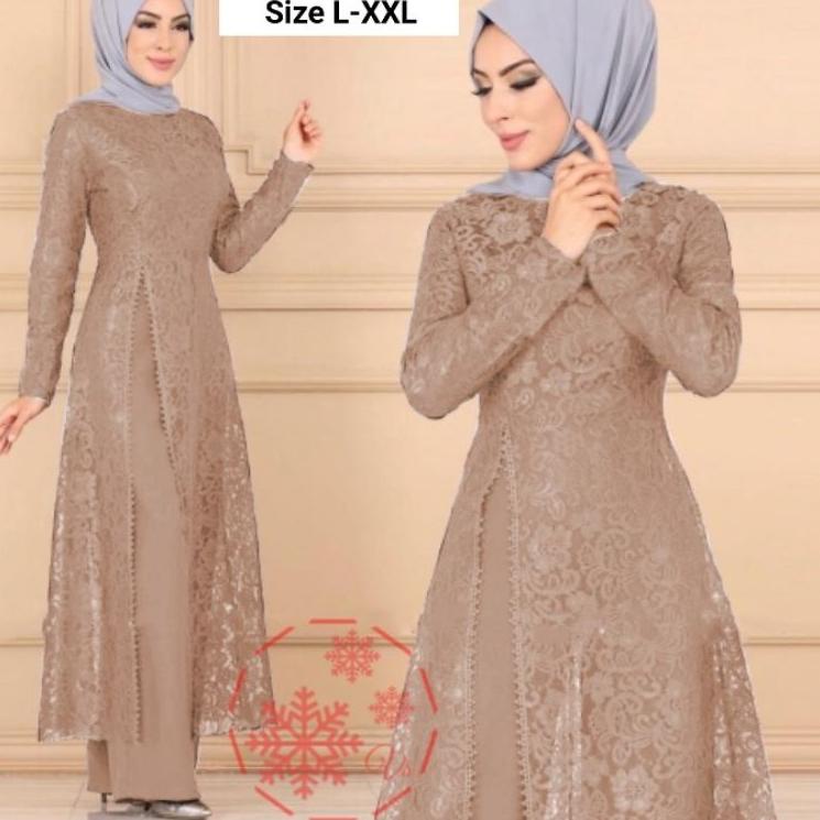 ❄ SET CELANA TUNIK SAMOA, BRUKAT, GAMIS HIJAB MUSLIM, DRESS MAXY, SETELAN, 4 UKURAN ○