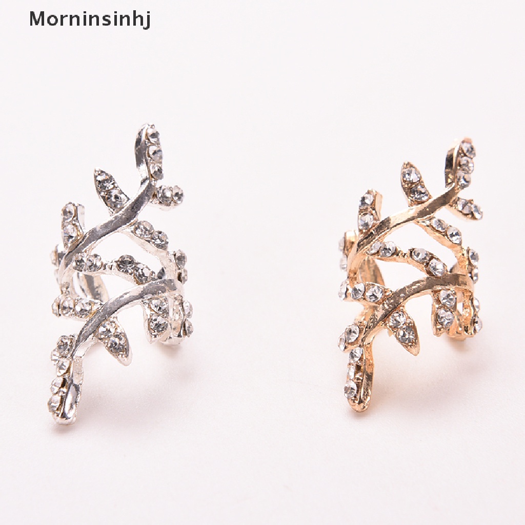 Mornin Wanita Punk Rock Retro Earings Kristal Daun Manset Telinga Warp Klip Telinga Klip Earings id