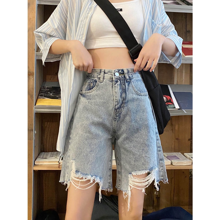 Biru muda Shorts Jeans Pants | Celana Pendek Wanita Casual Korea Jumbo