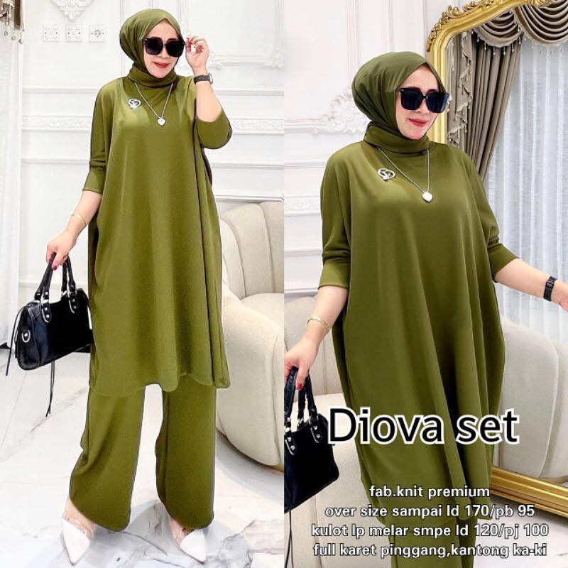 Diova Set / Setelan Wanita Matt Knit Premium / Long Tunik + Kulot / Fashion Wanita Kekinian / Setelan Terlaris / RC-1