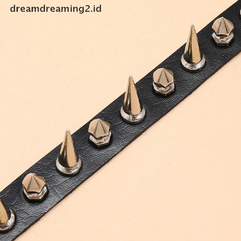 (dream) Long Spike Choker Punk Faux Leather Collar Aksesoris Kalung Gaya Goth.