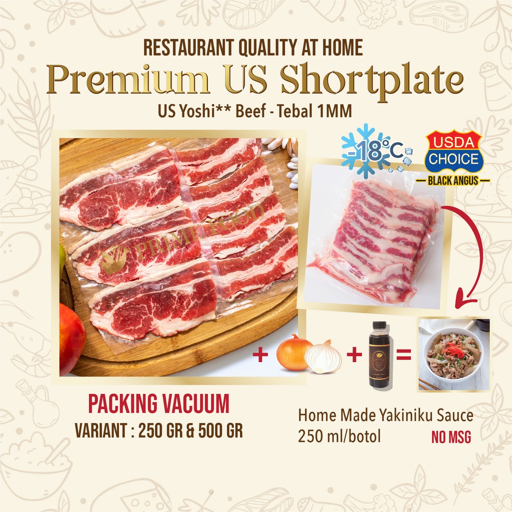 

US Shortplate Beef slice 1mm Daging Slice tipis Yoshinoya shabu sukiyaki bbq grill MM0004
