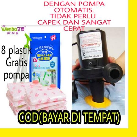 ♨ Plastik vacum vakum untuk simpan baju pakaian seprei bedcover travel bag  + pompa elektrik ✩