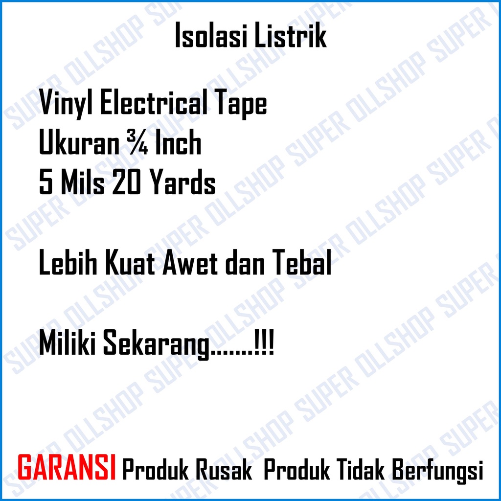 Isolasi Kabel Listrik Hitam 3/4 Inch / Lakban Solatip Solasi Vinyl Electrical Tape  20 Yards