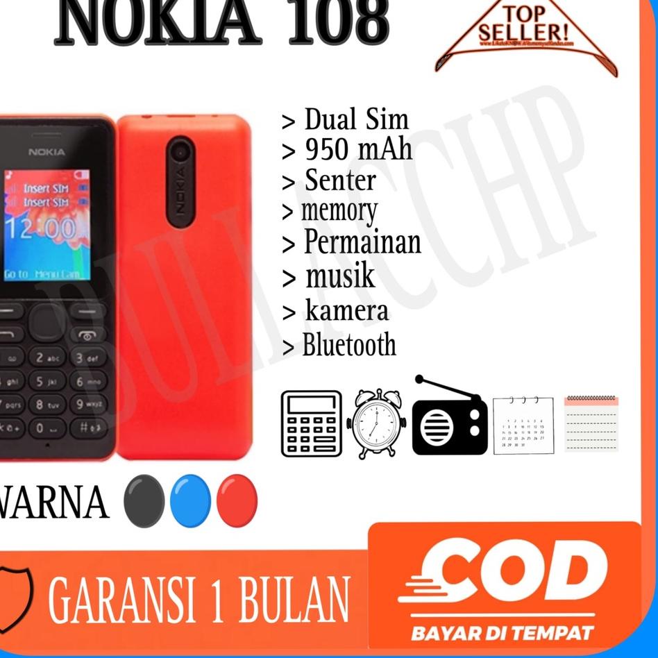 Diskon Pemesanan HANDPHONE Jadul Nokia 108 HANDPHONE murah new kamera mobile Phone 2 SIM NOKIA 108 m