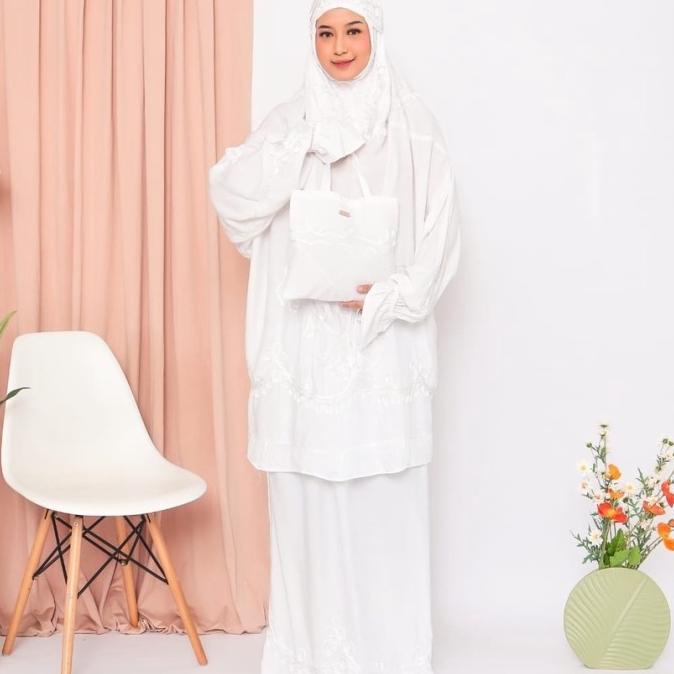 Mukena Dewasa Terbaru 2022 Mewah Jumbo Bordir Mukenah Putih Haji Umroh