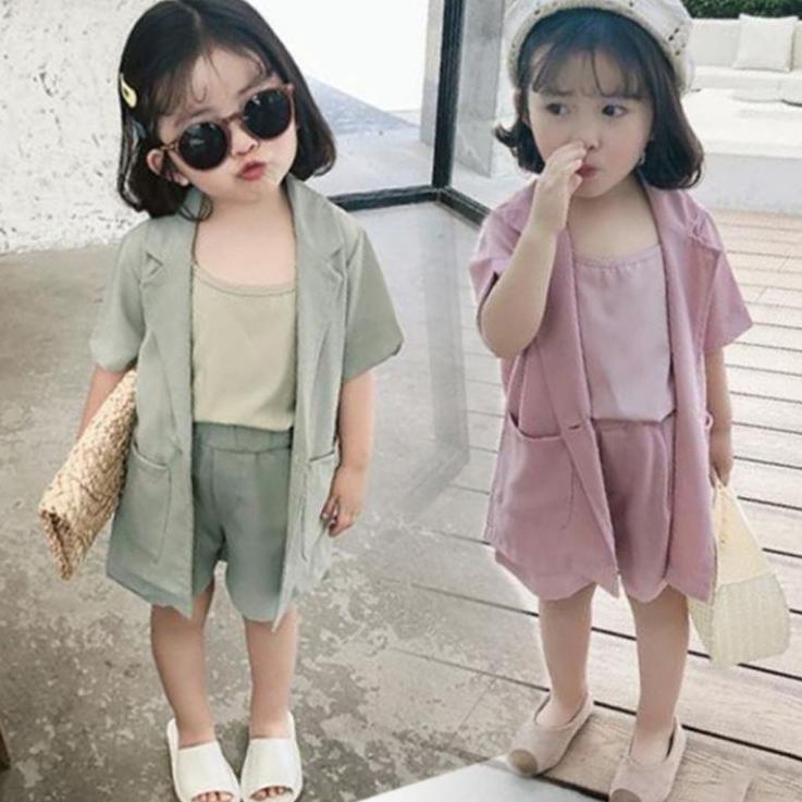 ☝ Setelan blazer tank top celana pendek anak perempuan import / Blazer casual set ♥
