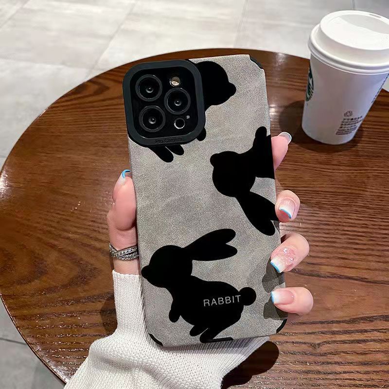 【Lamb Skin】So Cute suede Rabbit Leather Soft Case for IPhone 6S 7 Plus 8 Plus X XS XR XS Max 11 13 12 14 PRO Max 14 Plus 12 13 Mini Camera Protect Phone CASE Bunny Gray