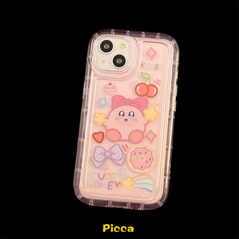 Shockproof Airbag Case Kompatibel Untuk iPhone 7plus XR 11 14 13 12 Pro MAX 7 8 6 6S Plus X XS MAX Kartun Lucu Strawberry Bear Kirby Cherry Candy Stiker Lembut TPU Phone Cover