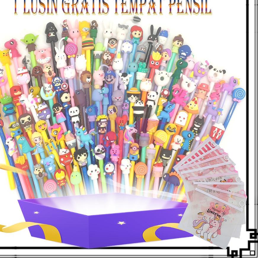 

12.12 HARGA GROSIR 1 SET PULPEN GEL MOTIF FREE TEMPAT PENSIL TRANSPARAN UNICORN PP28A !!!