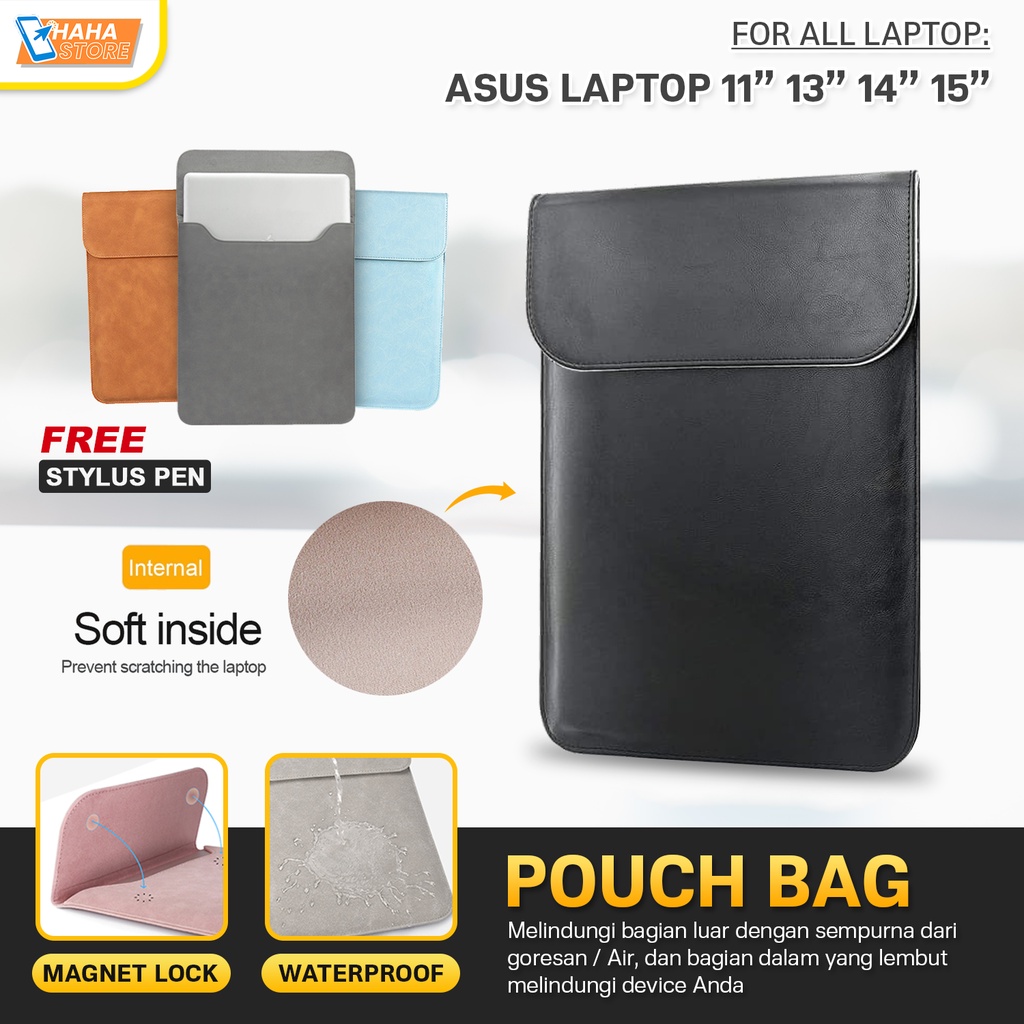 Asus Laptop 11 12 13 14 15 16 inch Tas Sleeve Pouch Case Bag Cover Sarung Laptop PU Leather Soft Por