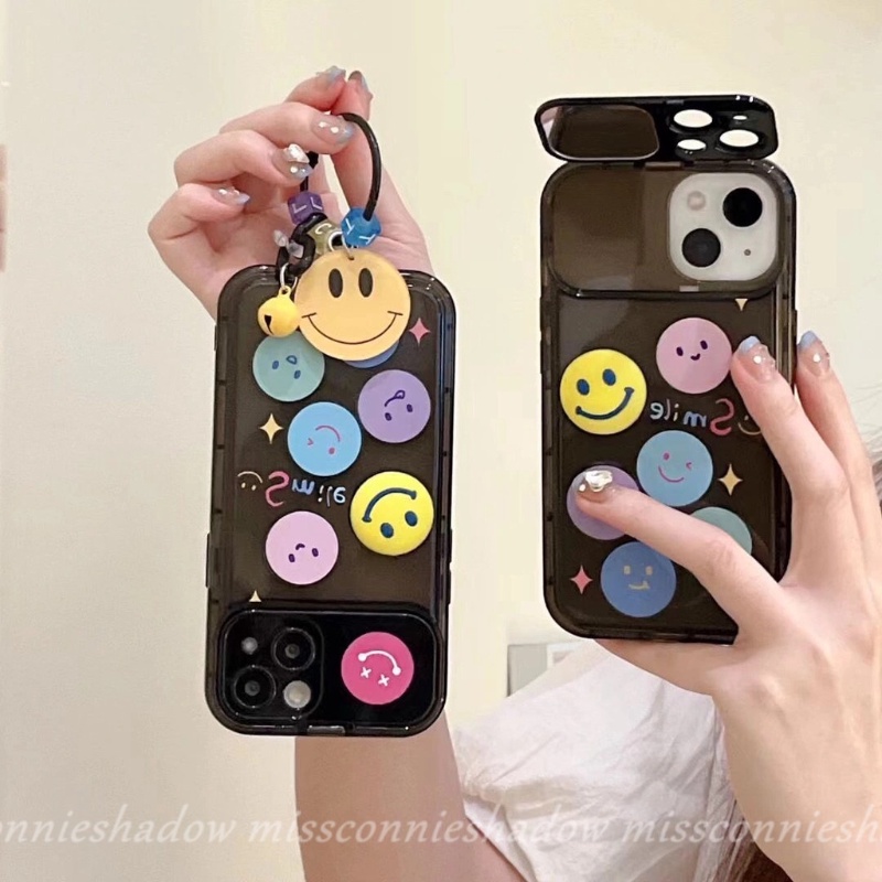 Kreatif Flip Make Up Cermin Shockproof Case Kompatibel Untuk IPhone 7plus11 8Plus XR X XS13 14 12 Pro Max7 8 14 Plus MAX SE 2020 Kartun Senyum Indah Soft Case