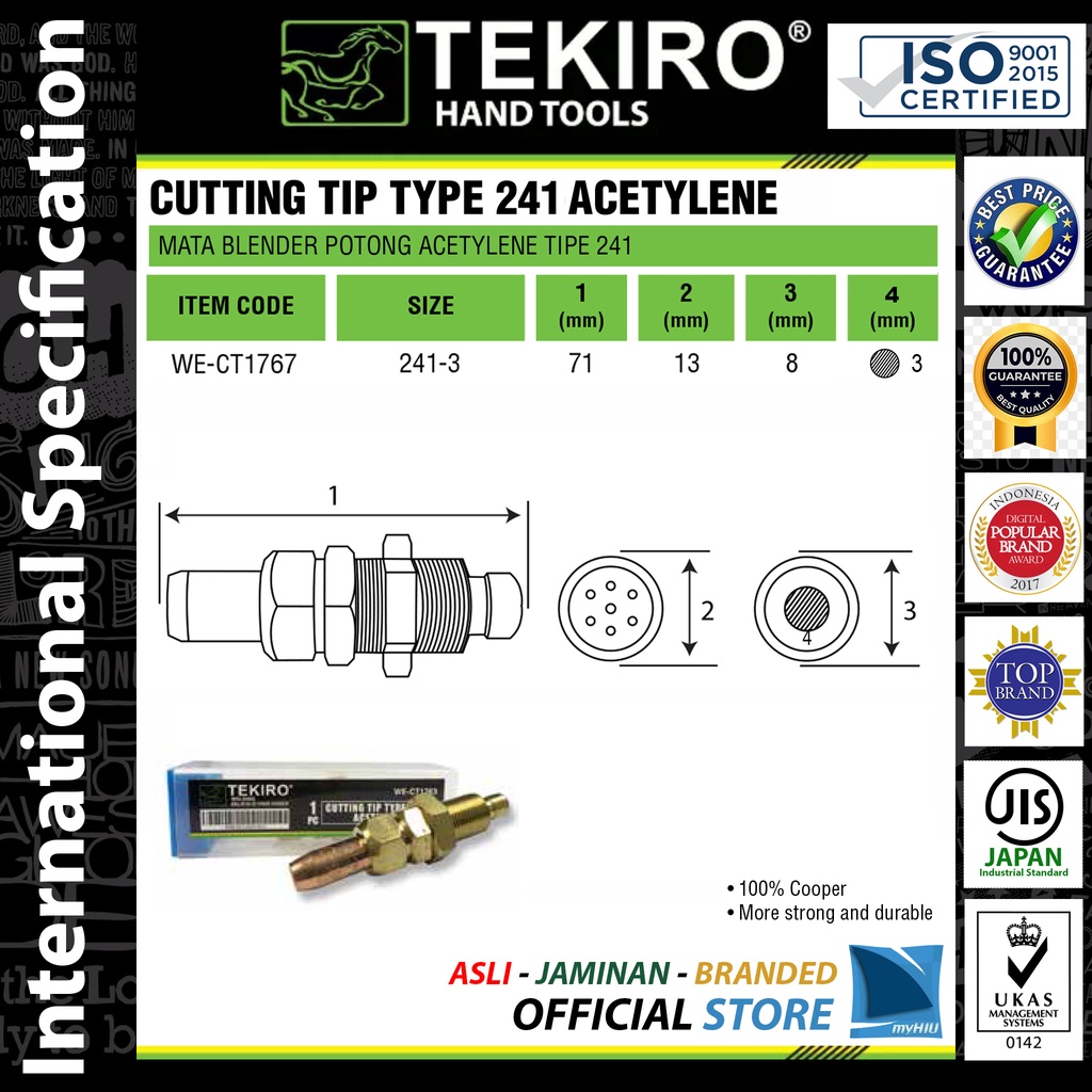 Nozzle Las Acetylene Type 241 Blender Potong - Cutting Tip TEKIRO