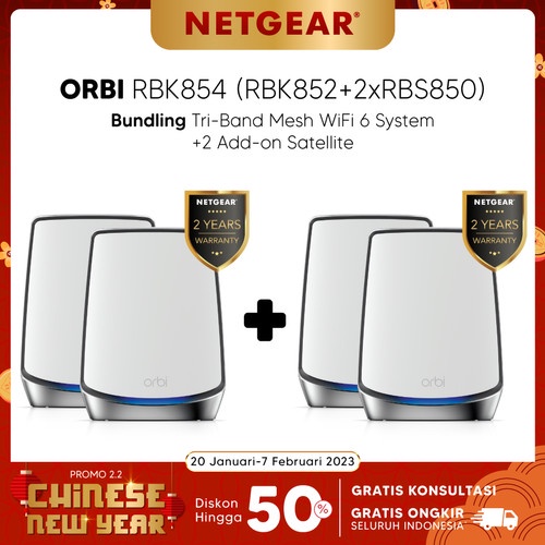 Orbi RBK854 AX6000 Tri-band Mesh WiFi 6 System 1 Router + 3 Satellites N