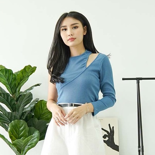 Top Rib Knit Gina Blouse Atasan Wanita