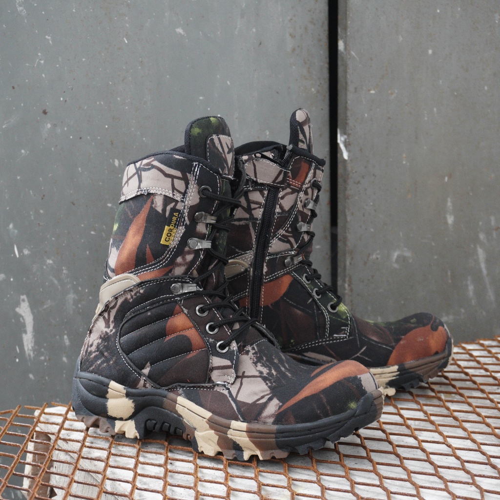 SEPATU BOOTS PDL SAFETY UJUNG BESI CAMO ARMY LORENG SEPATU SEPTI TRACKING OUTDOOR