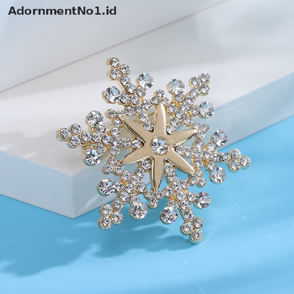 [AdornmentNo1] Fashion Pin Menawan Kristal Berlian Imitasi Bros Natal Snowflake Bros Natal Bros Hadiah [ID]