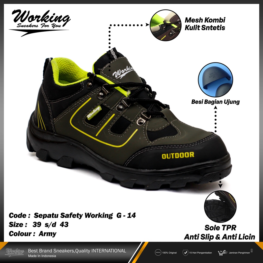 Sepatu Safety Ujung Besi Working G-14 Size 38-43