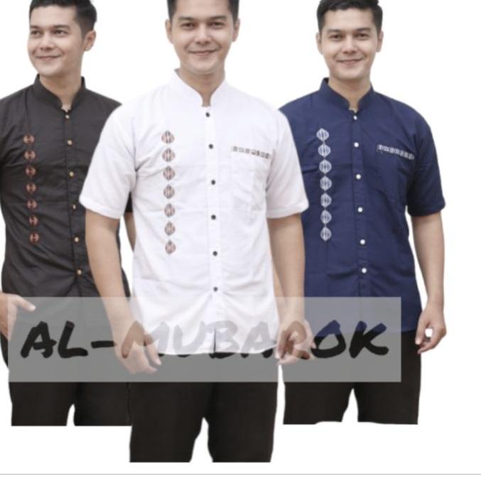 Terbaru⭐✔️-Baju Koko Bordir Pria Lengan Pendek | AL-MUBAROK