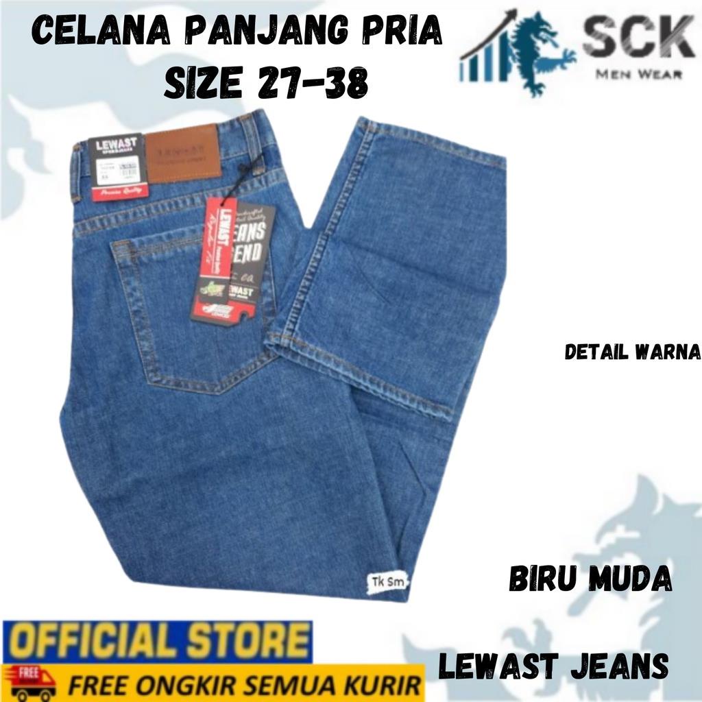 SCK - Celana Panjang Pria LEWAST JEANS BIRU ukuran 28-38 / Celana Kerja Pria / Celana Formal / Celana Basic Halus