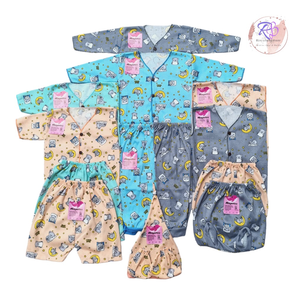 24 pcs baju bayi motif printing motif bear Paket baju bayi newborn premium setelan baju panjang bayi celana panjang bayi baru lahir topi set 3 pasang sarung tangan kaki