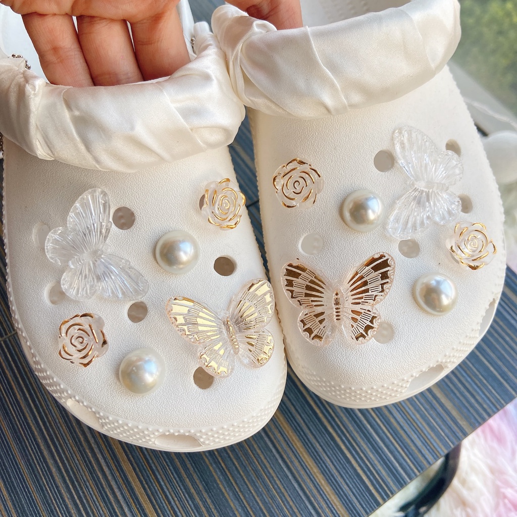 @shinydiy Transparan Mutiara Kupu-Kupu Jas Crocs Jibbitz Sepatu Pesona Sandal Aksesoris Sepatu Hias【asesoris wanita｜crocs jibbitz】