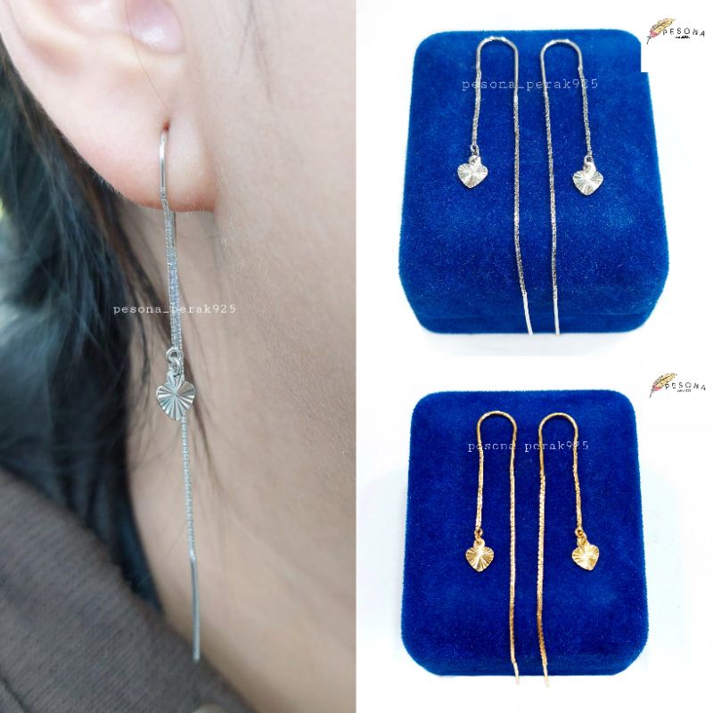 ANTING KAIT TUSUK PANJANG PERAK ASLI SILVER 925 LAPIS EMAS MODEL TUSUK GANTUNGAN LOVE UKIR PERHIASAN