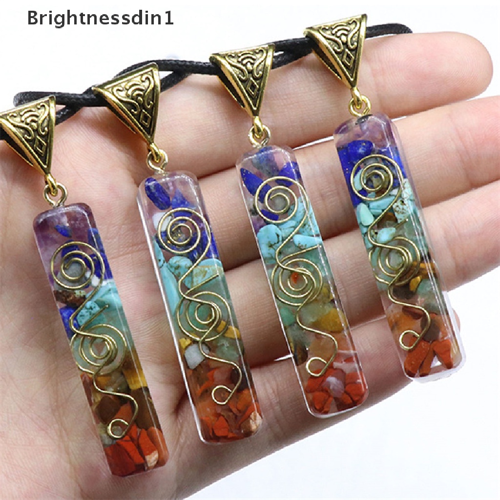 [Brightnessdin1] 7 Chakra Kristal Batu Orgone Energi Orgonite Piramid Hex Hancur Meditasi Reiki Liontin Kalung Perhiasan Rantai Untuk Pria Butik