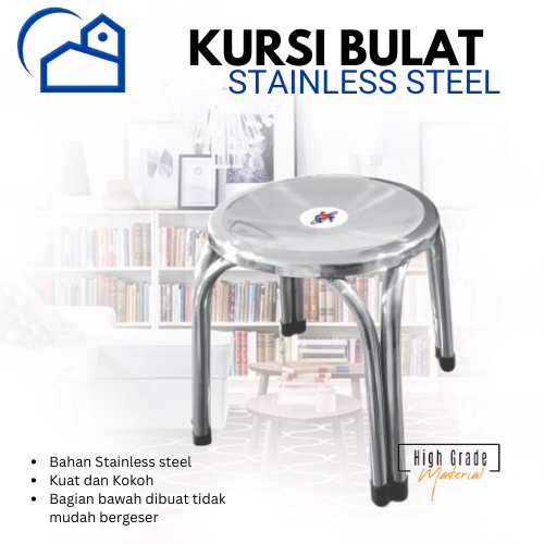 Kursi Bulat Stainless Steel Kursi Bakso Kursi Stainless Steel 30CM Kursi Anti Karat