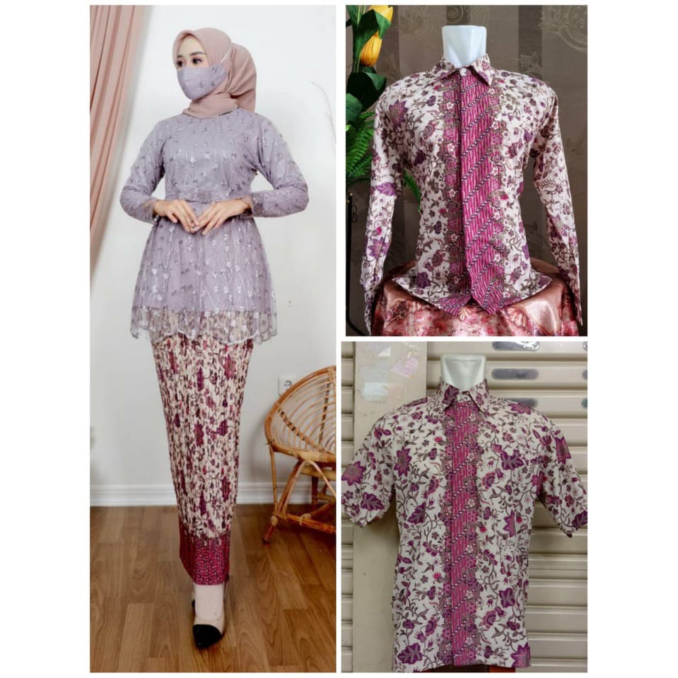 (COD) Setelan Couple Kebaya Brokat Tulle Cantika Lilac Muda by Shakeel-Ar
