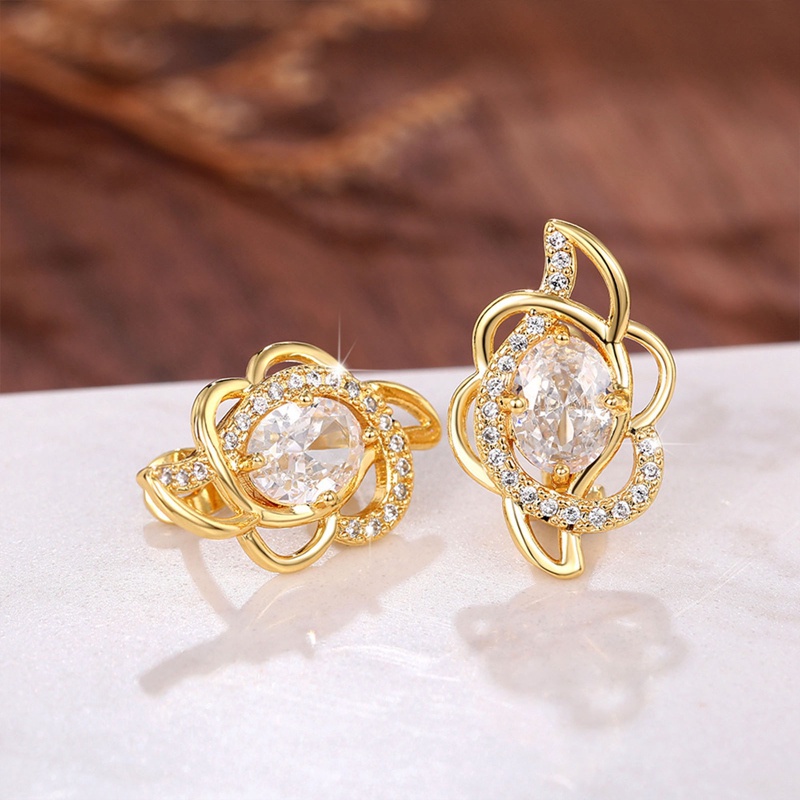 Anting Pernikahan Pengantin Mewah Warna Emas Hias Kristal Briliant Cubic Zirconia Temperamen Perhiasan Telinga Wanita Elegan