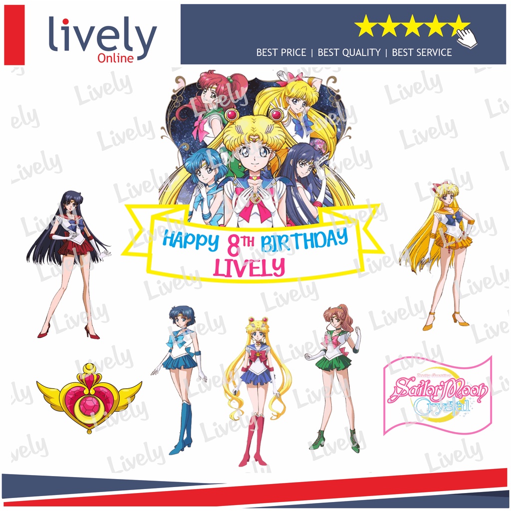 CUSTOM NAMA CAKE TOPPER KARAKTER SAILORMOON 01 HIASAN KUE ULANG TAHUN HAPPY BIRTHDAY