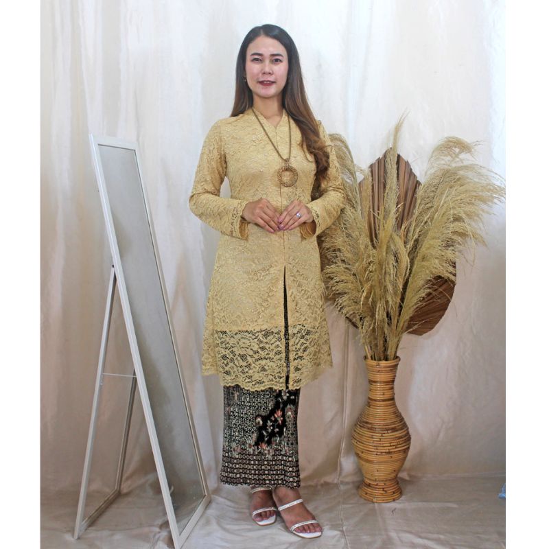Setelan Kebaya Tunik Encim Brokat Modern Full Lapis Furing Dalaman