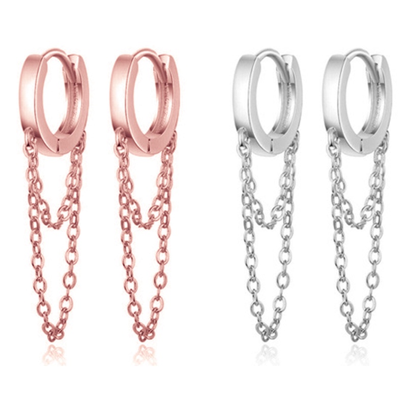 Kepribadian Fashion925 Sterling Perak Hoop Double Layer Rantai Anting Untuk Wanita Harian Kasual Pesta Punk Perhiasan Hadiah