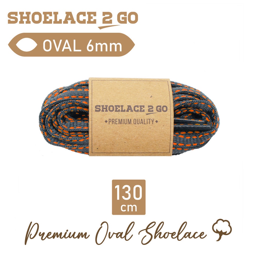 SHOELACE 2 GO PREMIUM TALI SEPATU MOTIF LONJONG OVAL N3A - GREY ORANGE - 130CM