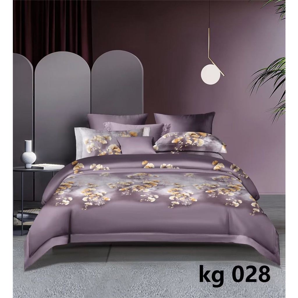Kain sprei Katun Jepang Bunga Jamur Ungu Pastel
