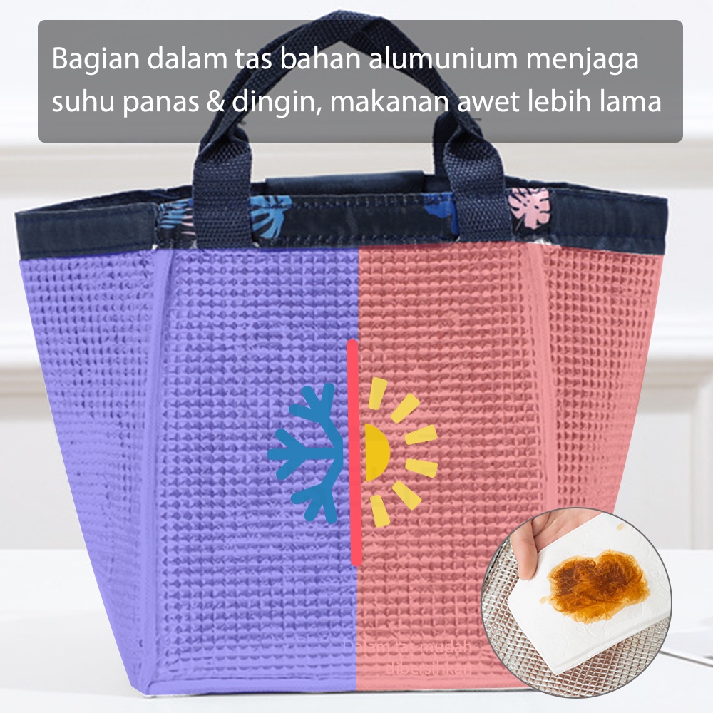 HUGO Tas Bekal Lunchbag Tahan Panas Tas Penyimpanan Kotak Makan dengan Aluminium Foil