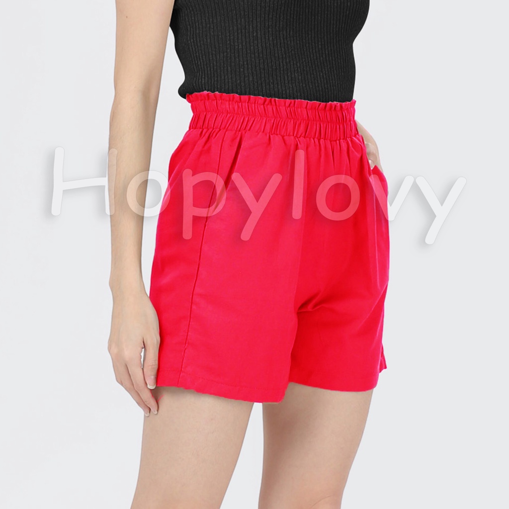 Celana Pendek Joy Linen Shorts Hotpants Pinggang Karet Hot Pants Wanita Violita HOPYLOVY