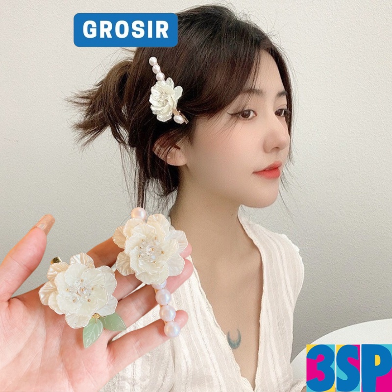 3SP | ART114 Jepitan Rambut Bentuk Bunga Aksen Mutiara Jepit Poni Aksesoris Rambut Wanita Fashion Korea