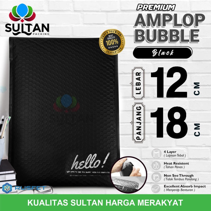 

AMPLOP BUBBLE MAILER BLACK 12X18CM WRAP ENVELOPE RUFSET PREMIUM SATUAN