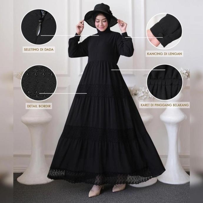 BAJU GAMIS HITAM POLOS / GAMIS CERUTY HITAM / BAJU HITAM POLOS
