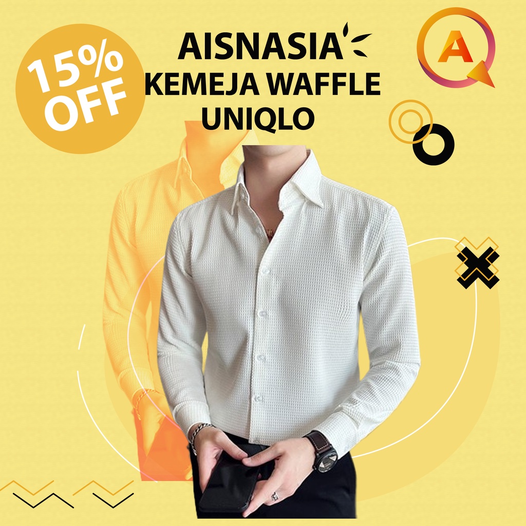 KEMEJA PRIA LENGAN PANJANG UNIQLO WAFFLE KNIT