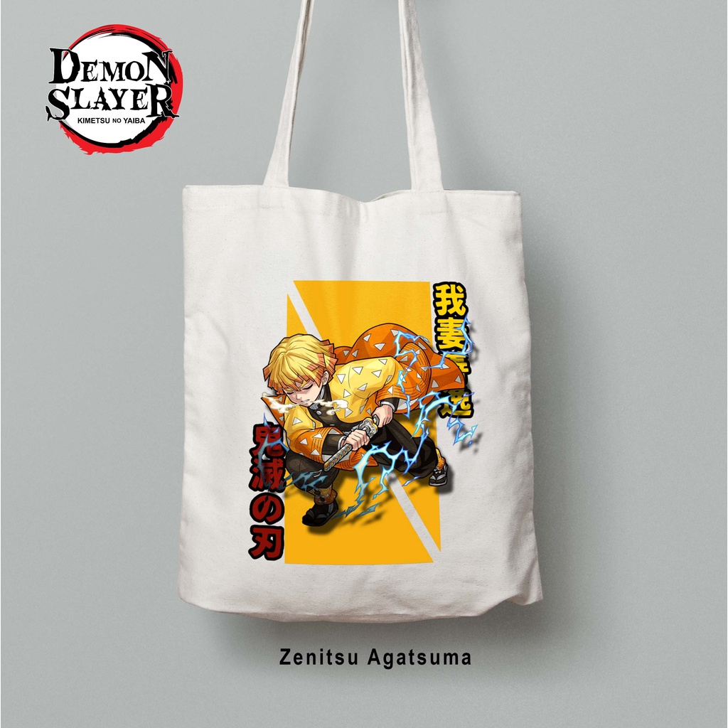 Totebag Anime Demon slayer Kimetsu no yaiba Tanjiro Zenitsu Inosuke Tote bag premium Totebag zipper totebag velcro