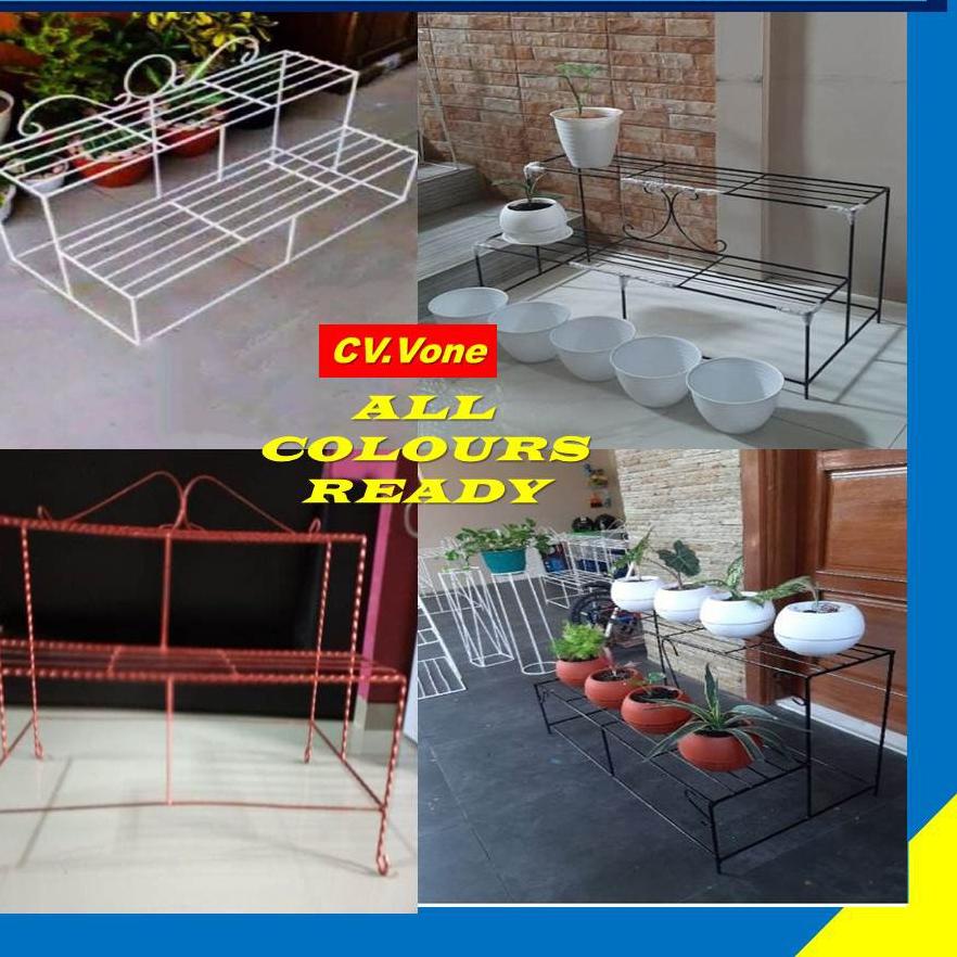 ✧ Rak Bunga Besi Susun 2 Minimalis Tanaman Hias Aglonema  Bertingkat 10 Dudukan Kotak Bulat Bahan Be