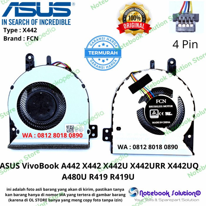 Cooling Fan Kipas Asus Vivobook A442 X442 X442U X442Urr X442Uq A480U R419 4Pin