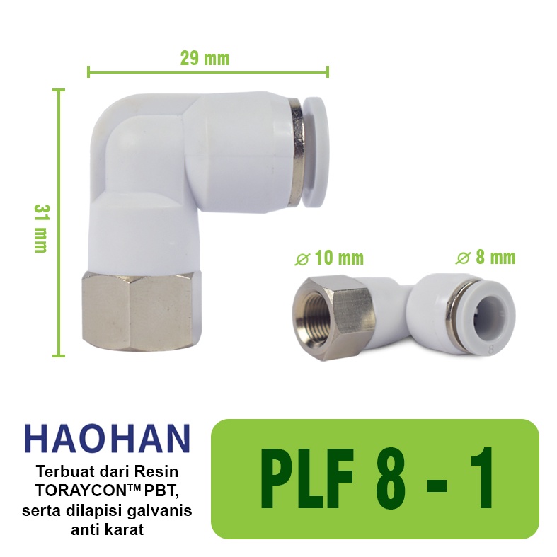 PL Elbow Fitting Dorong Pneumatic 90 Derajat FITTING ELBOW PNEUMATIC SELANG PLF FEMALE