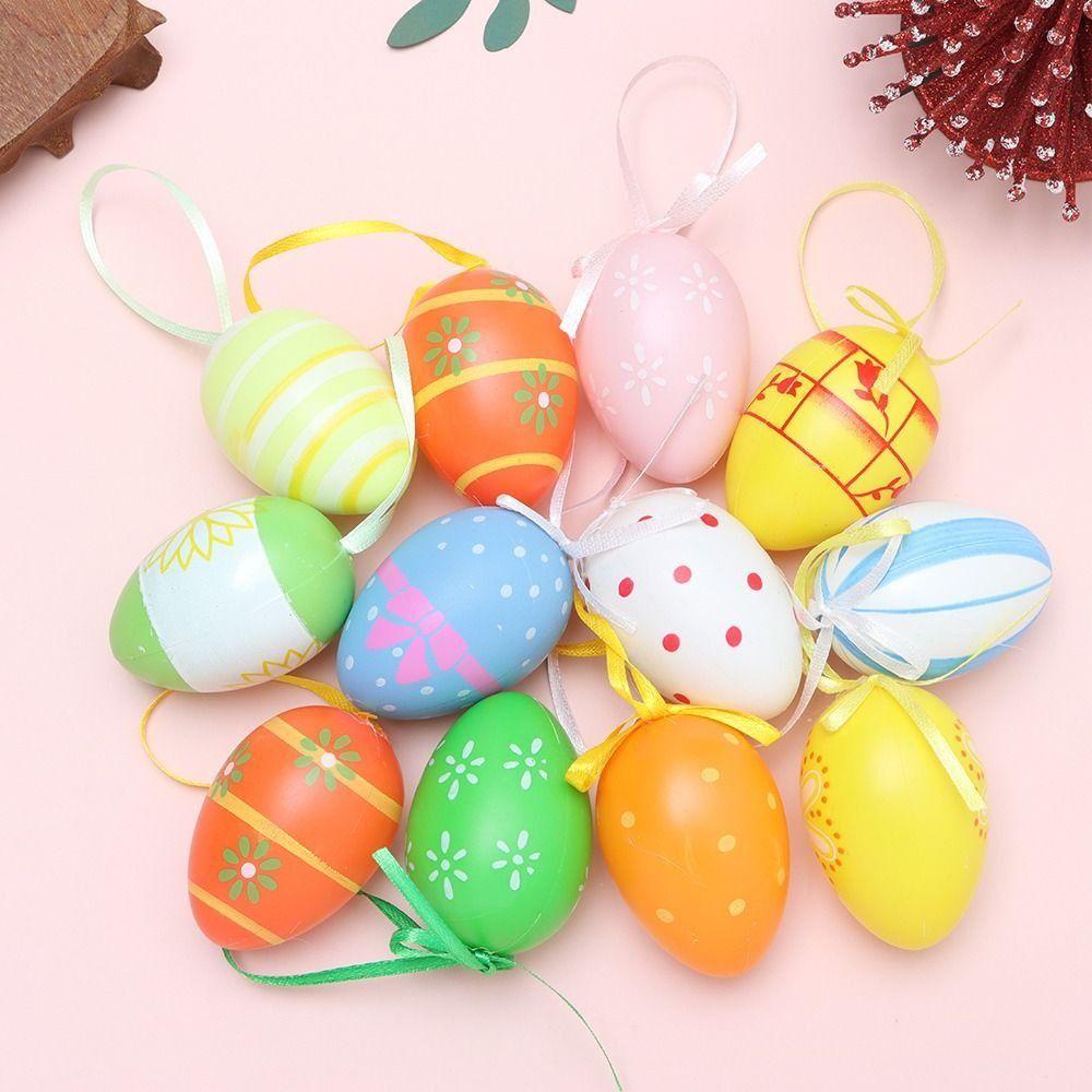 SUYO 12 / 24PCS Easter Eggs Plastic DIY Crafts Holiday Supplies Hanging Ornament